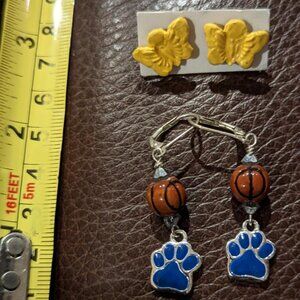 Vintage Animal Paw Print with a Basketball Orange Bead & Butterfly Earrings